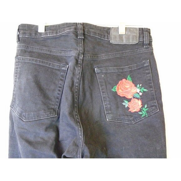 Divided Black Skinny Jeans Embroidered red roses Raw Hem Black Jean Women - Picture 4 of 6